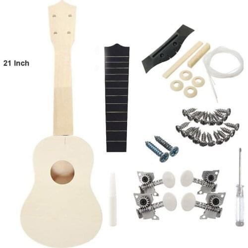 DIY 21 Inch Ukulele Kit Handmade Assembly Basswood Body Ukulele Hawaiian Guitar Musical Instrument for Kids Students Beginners