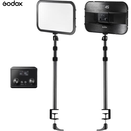 Godox ES45 E-sports LED Video Light Panel Max. 2500 Lumen 2800K-6500K Dimmable with C-Clamp Desk Mount Light Stand 2.4G Wireless