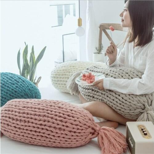 Hap-deer creative candy handball pillow nordic design cushions home decor handmade wool sofa cushion solid color knitted coussin