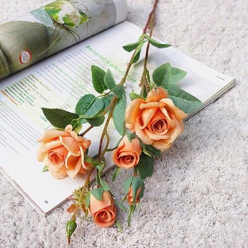 5 Heads Artificial Flowers Long Stem Wedding Decoration Silk Rose Fake Flowers Plastic Branches with Leaves Home Hotel Decor