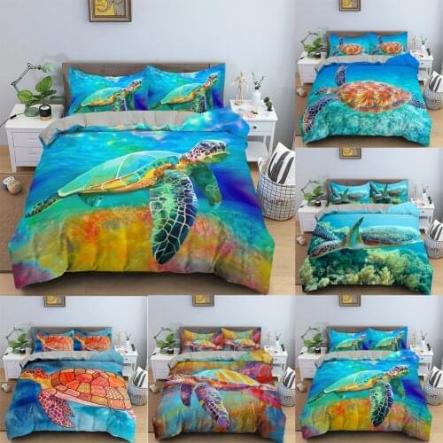 3D Turtle Print Bedding Set Duvet Cover with Pillowcase Shame Twin Kids Polyester Comforter Cover Queen King Size for Adult
