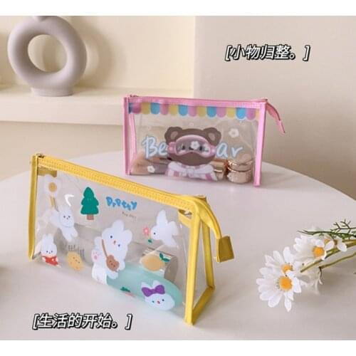 Pvc Cosmetic Bag Women Makeup Case Organizer Cartoon Bear Clear Pencil Pouch Transparent Travel Toiletry Bags for Students Girl