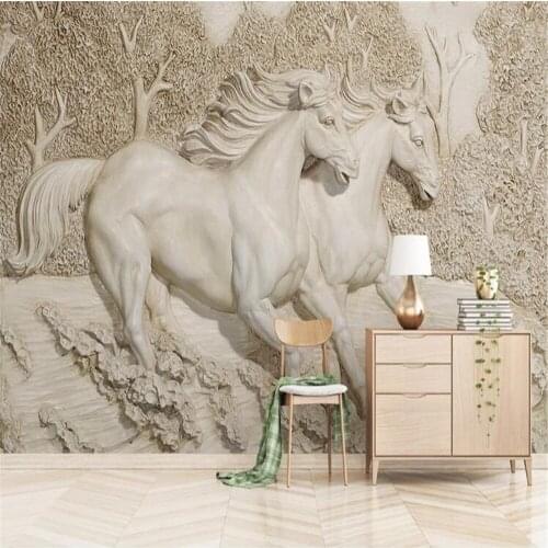 Milofi custom 3D non-woven wallpaper mural stereo photo decorative painting relief white horse TV background wall