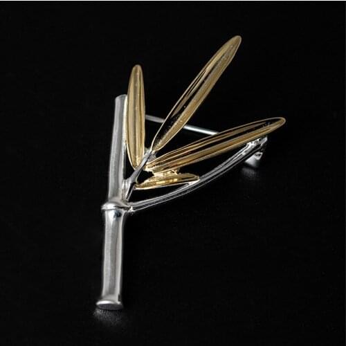 Bamboo Brooch Men 925 Sterling Silver Pin Women Brooches Fine Jewelry Unisex Gold Plated Luxury Gift Suit Full Dress Accessories