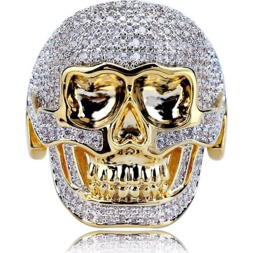 FDLK Hip Hop Gold Color Jewelry Iced Out Skull Rings for Men New Arrival Crystal CZ Rings Mens High Quality Bling Rings