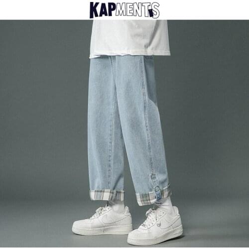 KAPMENTS Men Solid Vintage Harajuku Jeans Pants 2021 Mens Streetwear Hip Hop Baggy Denim Trousers Man Causal Korean Jeans Jogger