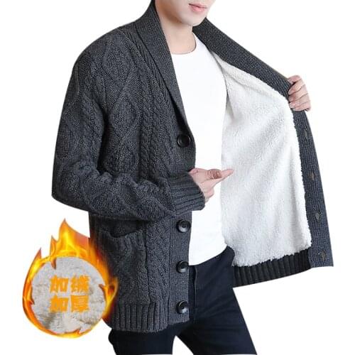 Autumn Winter Men Wool Cardigan Turn-Down Collar Warm Botton Pocket Thick No Yq Jacket Knitted Casual Male Sweater Drop Shipping