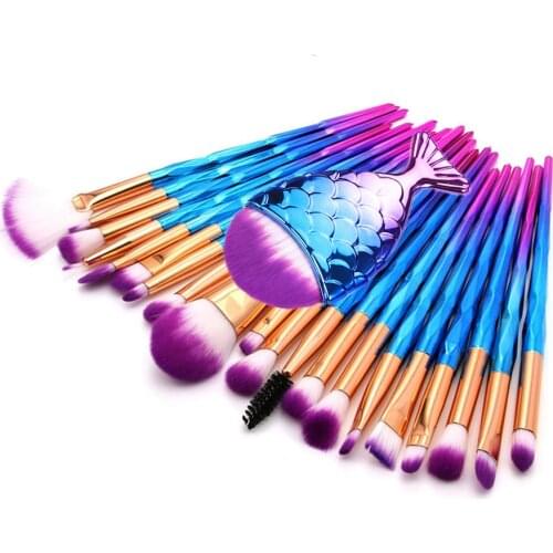 21pcs Diamond Makeup Brushes Set Fish Make Up Brush Powder Foundation Eyeshadow Eyebrow Eyeliner Eyelash Brush Cosmetic Blending