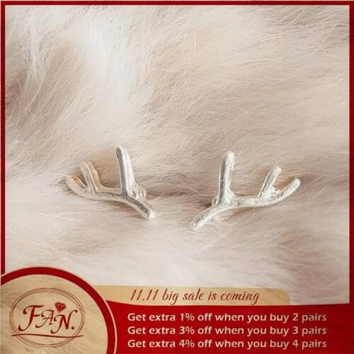 2021 New Ins Trendy Hot Sale Nice Gift for Cute Girls & Women Silver Color Simple Antler Deer Horn Style Fashion Stud Earrings