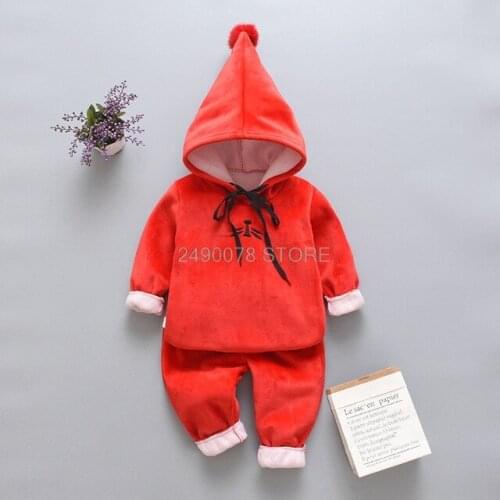 Baby girls hooded clothes two-piece Baby boys clothes warm cotton suit Bear cartoon printing plus velvet padded Coat