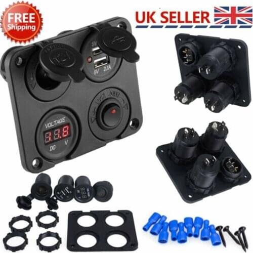 Panel Boat Marine Car Dual USB Charger 4 Gang 12V Boat Switch Panel With Cigarette Lighter Socket On-Off Toggle Rocker Switch