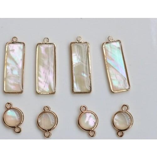 Real Gold Plated Copper Natural Shell Rectangular Round Earrings Charms Necklace Pendants Jewelry Making Accessories