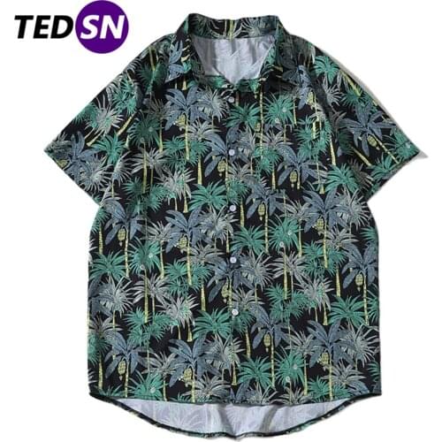 Aelfric Eden Green Tropical Plants Print Hip Hop Shirts Men Streetwear Harajuku Short Sleeve summer Oversized Loose Casual Tops