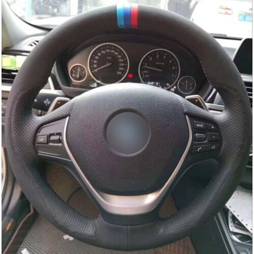 Hand sewing custom Black Suede Black Leather 3 Color Marker Car Steering Wheel Cover for BMW F30 320i 328i 320d F20