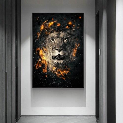 Modern Abstract Flame Lion Animal Art Posters and Prints Canvas Paintings Wall Art Pictures for Living Room Decor (No Frame)