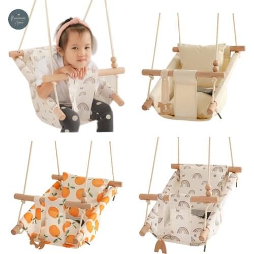 3 Colors Baby Swing Chair Canvas Hanging Wood Children Baby Deck Chair Safety Baby Bouncer Outside Indoor Swing Chair Toy Gift