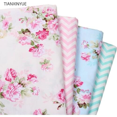 TIANXINYUE 4pcs/lot Rose wave Cotton Fabric Patchwork DIY Quilting Sewing Fat Quarters Bundle Tissue Telas Tilda Needlework