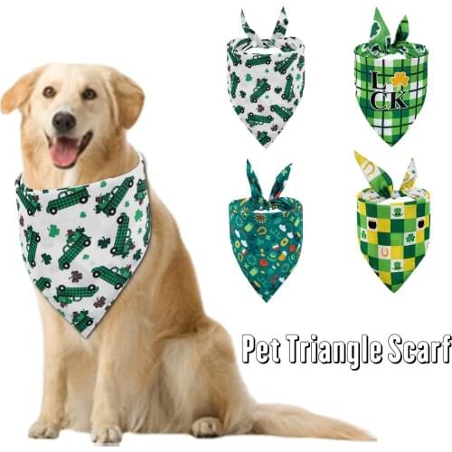 St. Patricks Day Pet Dog Shamrock Triangle Bandana Scarf Lucky Clover Car Puppy Bib Saliva Towel Bow Tie Triangular Bandage