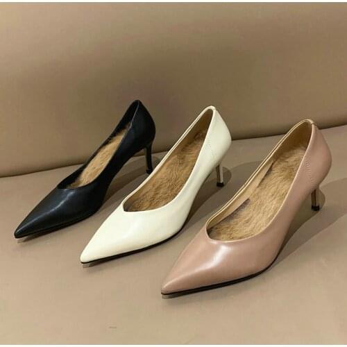 EshtonShero Women pumps pointed toe Leather office lady Shoes Spring Winter Thin High heels Wedding Bridal Shoes woman Size 3-9