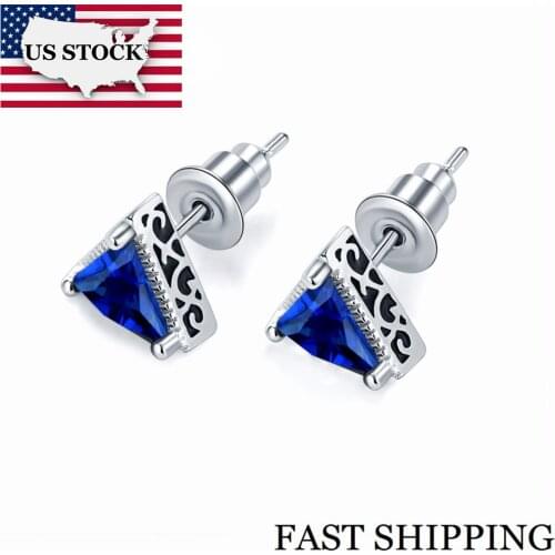 US STOCK Uloveido Stainless Steel Triangle Earrings for Women Blue Stud Earring Men Earings Fashion Jewelry 20%Off Y333
