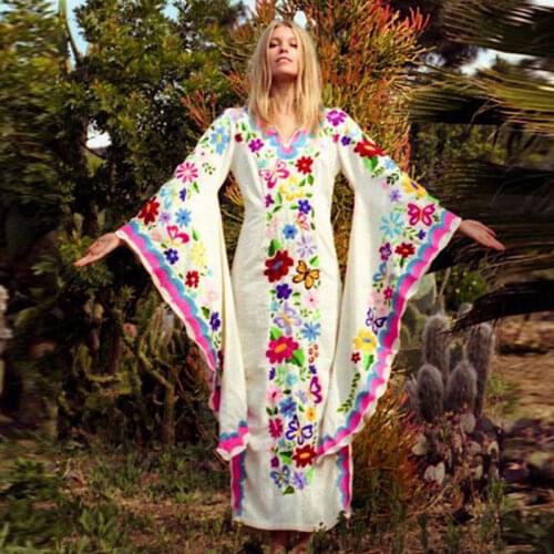 2021 Dubai Women Arab Dress Kaftan Moroccan Bohemian Long Dress Butterfly Print Autumn Summer Dress Robes Arabe Hijab Caftan