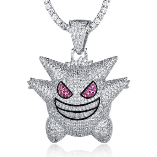 100% Micro Zircon Hip Hop Cartoon Ghost Pendant Necklace For Men Jewelry Bling Bling CZ Rapper Jewelry Wholesale Dropshipping