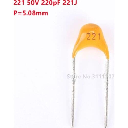 100pcs/lot Multilayer ceramic capacitor 221 50V 220pF 221J P=5.08mm