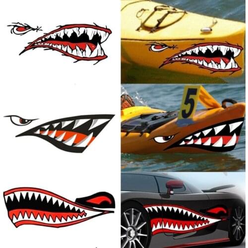 2Pcs Three Sizes Waterproof DIY Funny Rowing Kayak Stickers 3D Shark Teeth Mouth Sticker Practical Vinyl Decal Sticker For Label
