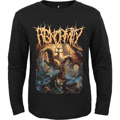 2 Designs ABNORMITY Death Rock Band Demon Men Women Full Long Sleeves Shirt Black Metal Tee Fitness Rocker