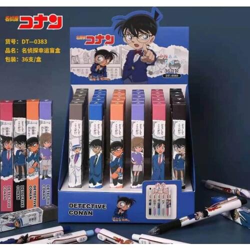 36 Pcs/box Anime Detective Conan Pen Toy Cartoon Gel Pen Blind Mystery Box Study Stationery Toys Gift 0.5mm