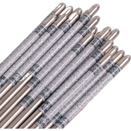 5 Pairs 22cm Stainless Steel Chopsticks Retro Metal Chopsticks Non-slip Hollow Food Stick Sushi Stick Chinese Chopsticks