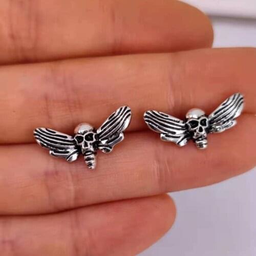 Hzew 5pcs new Death head stud earring tiny skull butterfly insect earring for women jewelry gift