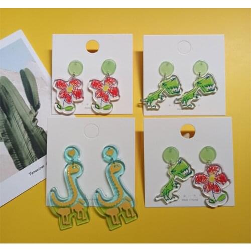 Acrylic Colorful Tyrannosaurus Transparent Graffiti Flowers Summer Earrring