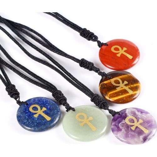 Ankh Cross Religious Pendant Natural Crystal ankh cross Necklace Carving the Symbol of Life Opal Jewelry Accessories