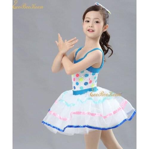Girls Ballet Tutu Dress Cute Wave Point Sequins Dress Professional Ballerina Costume Women Performance Dancewear For Children
