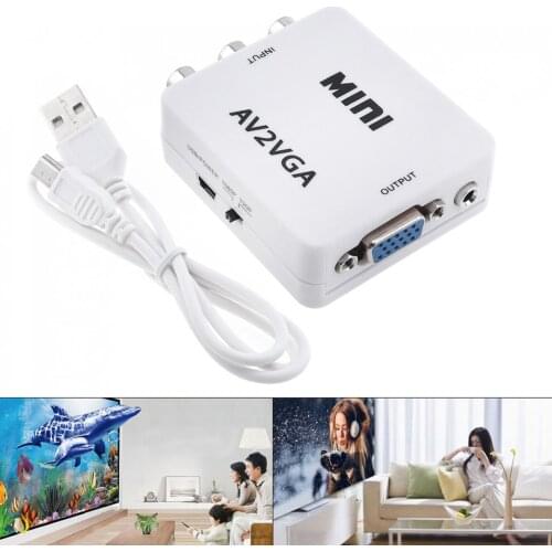 White Portable AV to VGA Video Converters with 1080P Conversion Head Support AV Enabled Devices to VGA Enabled Devices