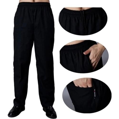 Hotel Restaurant Chef Pants Food Service Uniforms Elastic Waist Loose Executive Trousers Man Black Solid Pocket Cook Work Wear