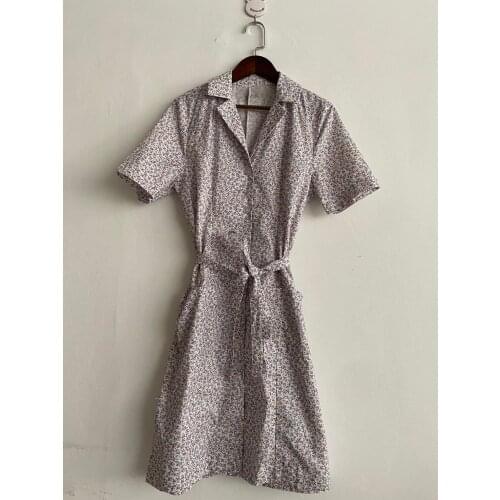 Elfbop Women Notched Neckline Floral Printing Short Sleeve Dress Features With Matching Waist Ties