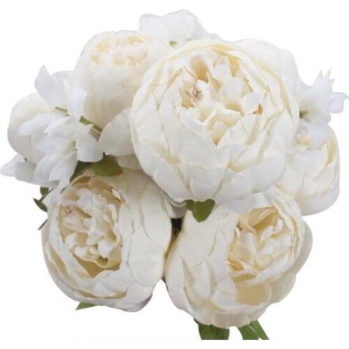 Artificial flower Peony 7 Heads Big size Bunch Silk Fabric White decoration artificial flower искусственный цветок