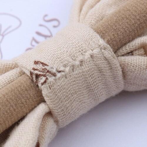 J60B Baby Girls Elastic Bow Headband Soft Cotton Solid Color Fashion Princess Bowknot Hair Band Newborn Toddler Kids Headwear