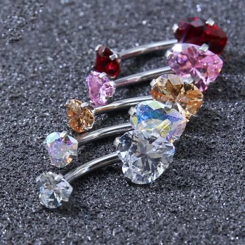 1PCs New Zircon Fashion Surgical Stainless Steel Navel Piercing Heart Belly Button Rings Belly Piercing Body Jewely Accessories