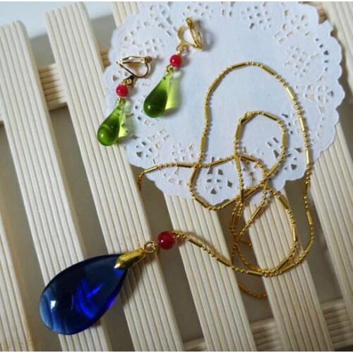 Hauru Blue Necklace and Earring Set Howls Moving Castle Pendant Amulet Cosplay Prop