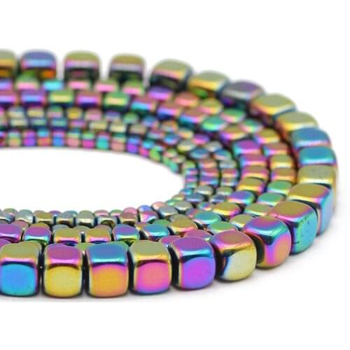Square Cube Multicoloured 2/3/4/6MM Hematite Natural Stone Spacers Loose Beads For Jewelry Making Handmade DIY Bracelet Findings