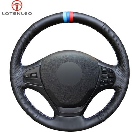 LQTENLEO Car Steering Wheel Cover Black Genuine Leather For BMW F20 F21 F22 F23 118i 120i 125i 120d 218i 228i 420i 430i 435i 428