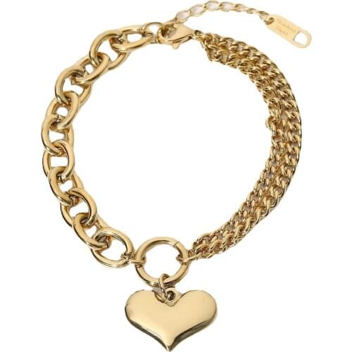 Multi-layer Splicing Chain Bracelet Gold Color Women Love Heart Link Bracelet Bangles Valentines Day Gift Simple Buckle