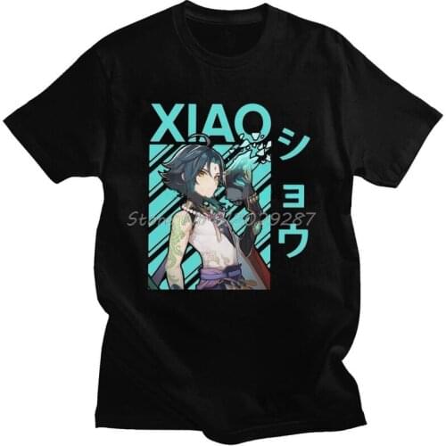 Male Xiao Genshin Impact Manga T Shirts Short Sleeve Cotton Tshirts Trendy T-shirt Japan Anime Game Tee Tops Oversized Clothes