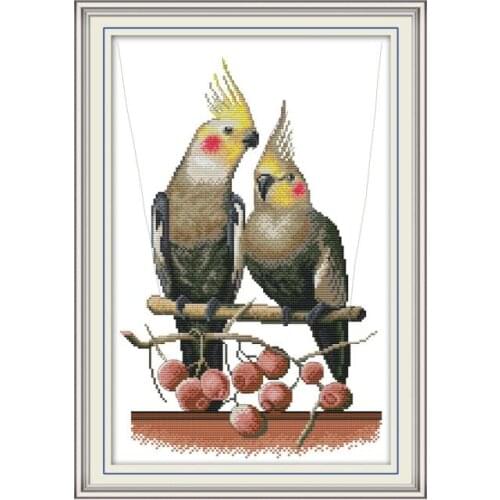 Two parrots 3 cross stitch kit aida 14ct 11ct count printed canvas stitches embroidery DIY handmade needlework