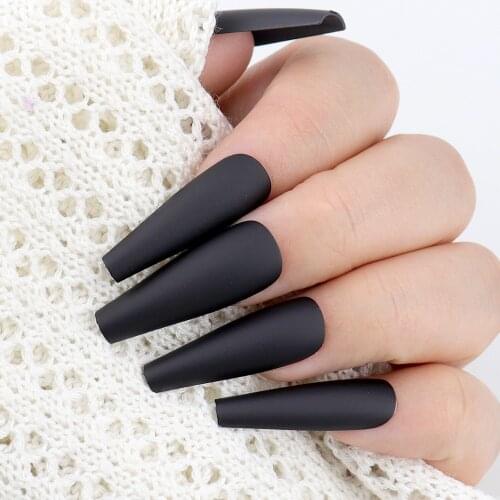 100pcs Long Ballerina Coffin Fake Nails Tips Black Matte ABS Full Cover Fasle Nails Manicure Nail Art Tips