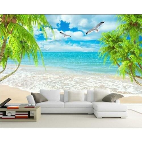 Custom scenery wallpaper, palm beach sea scenery mural for the living room bedroom TV background wall waterproof wallpaper