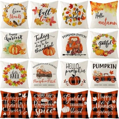 Thanksgiving Day Pillow Covers 45*45 cm Pumpkin Wreath Letter Plaid Cushion Cover Living Room Art Decor Autumn Pillowcase Pillow